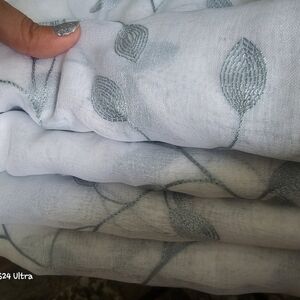 Deconovo Linen Sheer Curtains 72" Long, Floral Embroidered. Leaf Pattern 4 panel